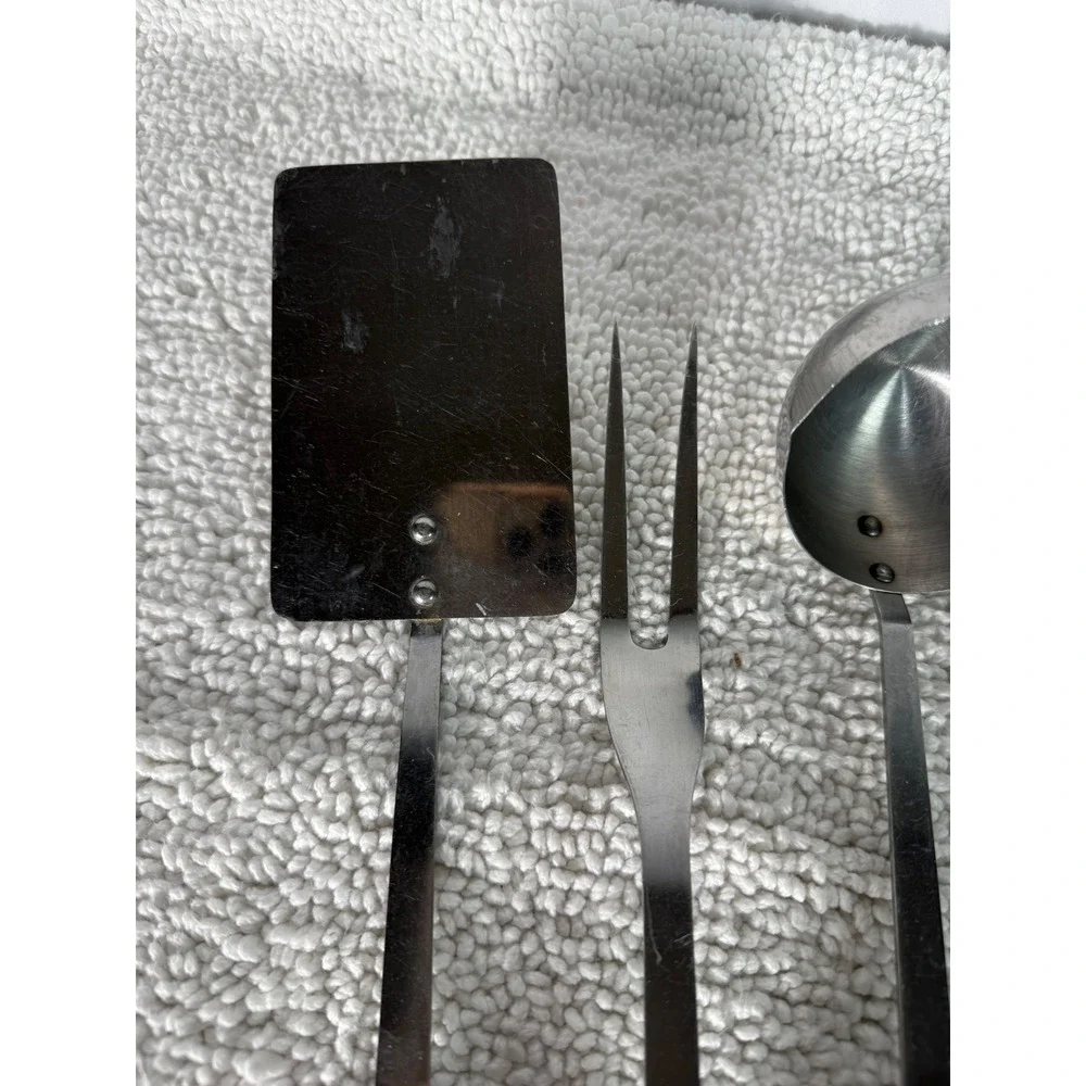 Vintage Stainless Japan 4pc Kitchen Utensil Set Mid Century Modern Black Handles